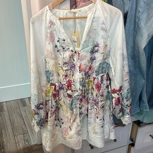 Anthropologie White Cream Peplum Blouse with 3/4 Sleeves